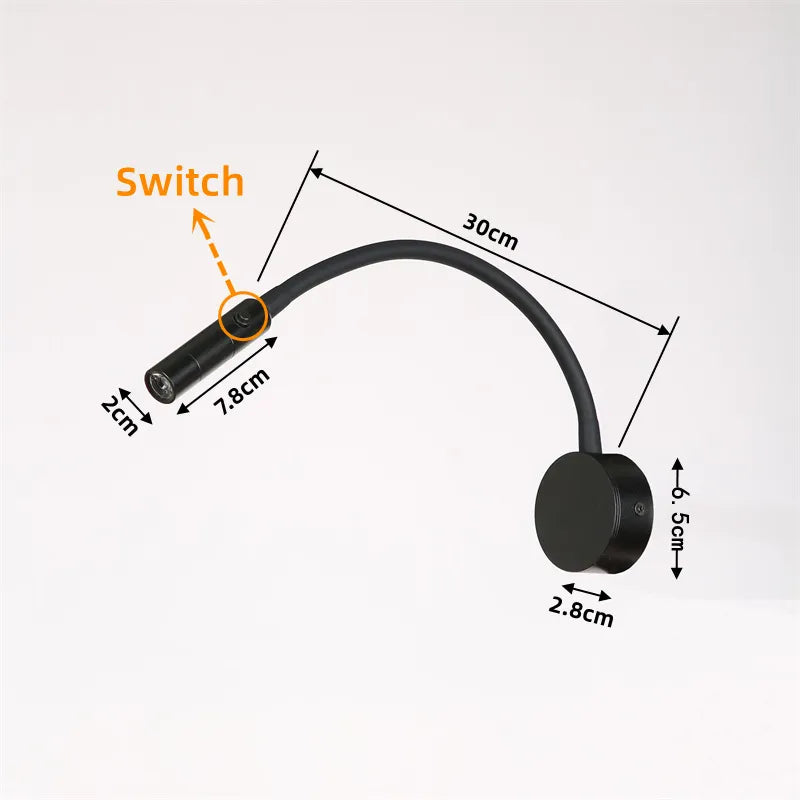 Brehn | Moderne Flexible LED-Lese-Wandlampe mit Schalter für Schlafzimmer und Studium - 1W/3W