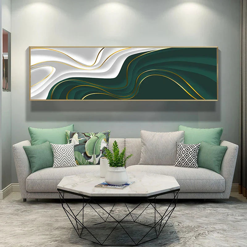 Modern Abstrakt Grün Grau Gold Fließendes Band Wandkunst Feine Kunst Leinwanddrucke Hochformat Bilder Für Wohnzimmer Foyer Treppenhaus Wanddekoration | Brehn