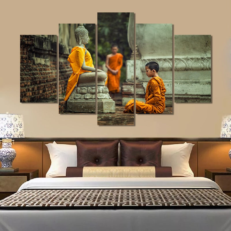 5 Teile Abstrakter Buddhistische Mönch in Vipassana Meditation - Leinwand Wandkunst Gemälde