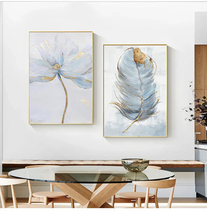 Einfache blaue florale Wandkunst feine Kunstdrucke auf Leinwand moderne abstrakte botanische Bilder für Wohnzimmer Schlafzimmer zeitgenössische Wohnkultur