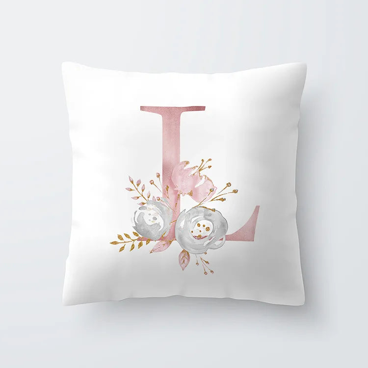 Rosa Goldene Florale Buchstaben Kissenbezug 45x45cm Kissenbezug Für Wohnzimmer Sofa Wurfkissen Polyester Baumwolle Quadratische Kissenbezüge | Brehn