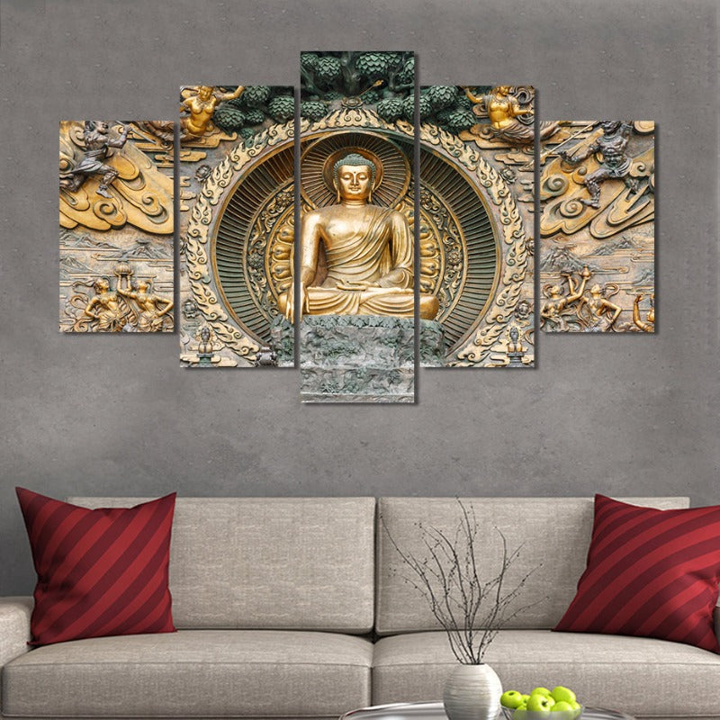 5-teilige abstrakte Lingshan Buddha-Statue - Leinwand Wandkunst Gemälde