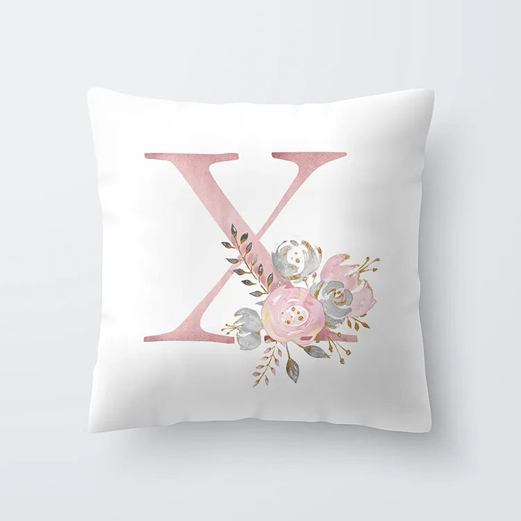 Rosa Goldene Florale Buchstaben Kissenbezug 45x45cm Kissenbezug Für Wohnzimmer Sofa Wurfkissen Polyester Baumwolle Quadratische Kissenbezüge | Brehn