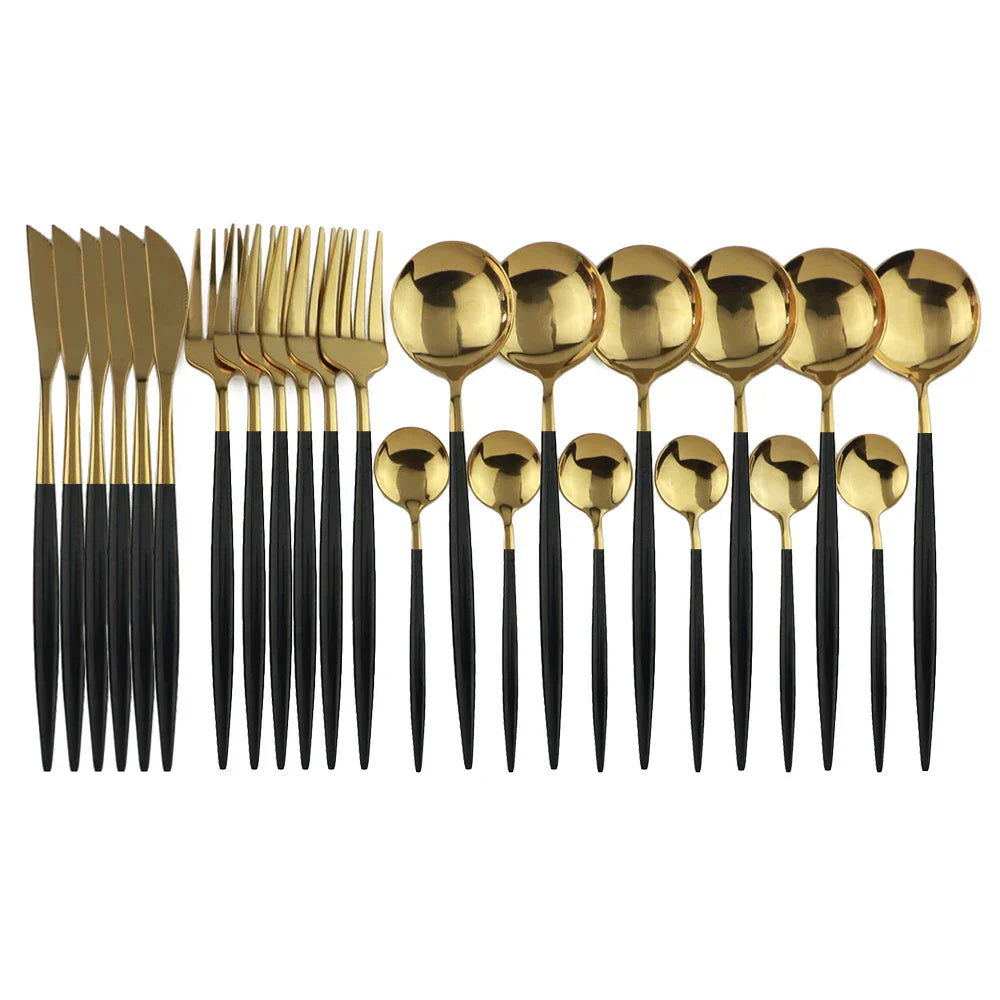 Brehn | Luxus Schwarz-Gold Edelstahl Besteckset - für Elegante Mahlzeiten