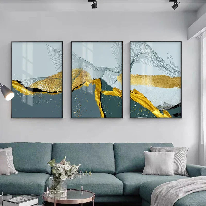 Blaue Goldene Minimalistische Wandkunst Feine Kunst Leinwanddrucke Skandinavische Abstrakte Bilder Für Moderne Wohnung Wohnzimmer Home Office Dekor