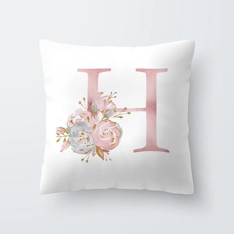 Rosa Goldene Florale Buchstaben Kissenbezug 45x45cm Kissenbezug Für Wohnzimmer Sofa Wurfkissen Polyester Baumwolle Quadratische Kissenbezüge | Brehn