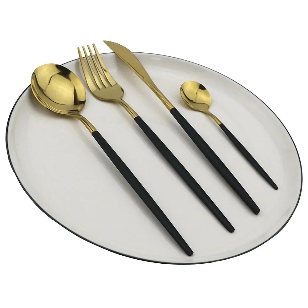 Brehn | Luxus Schwarz-Gold Edelstahl Besteckset - für Elegante Mahlzeiten