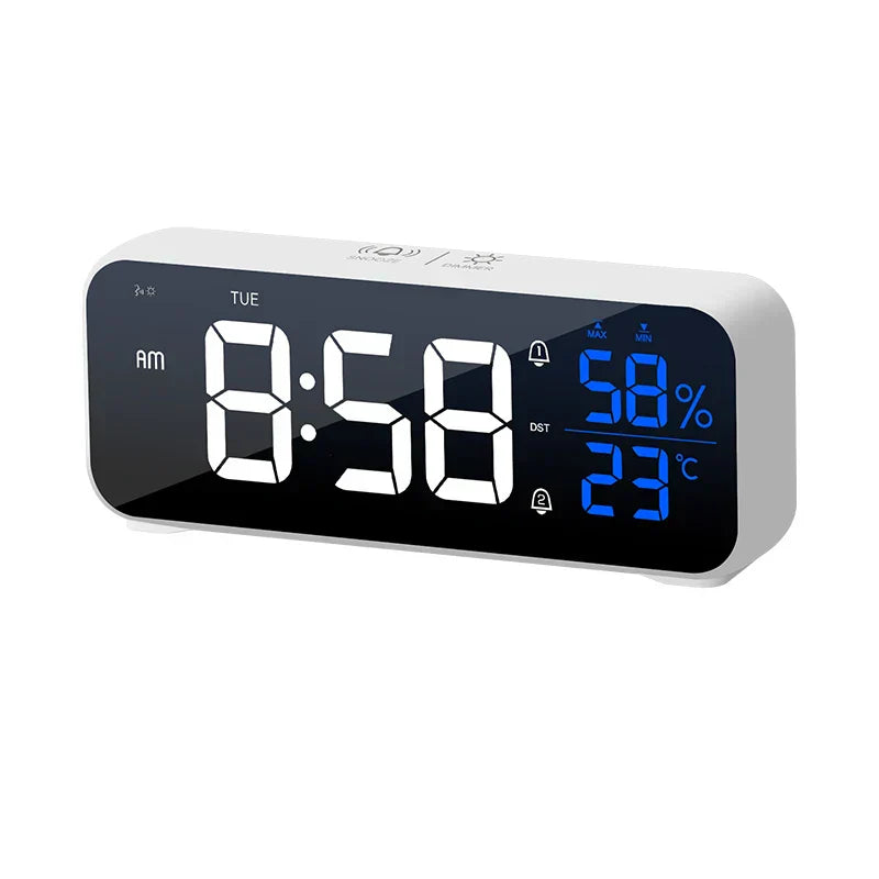 Multifunktionaler Musikalischer LED-Bürowecker mit Alarmfunktion, Temperatur- und Feuchtigkeitsanzeige – Digitaluhr für Schreibtisch und Schlafzimmer | Brehn