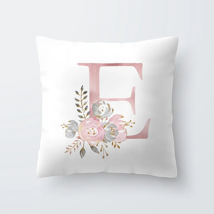 Rosa Goldene Florale Buchstaben Kissenbezug 45x45cm Kissenbezug Für Wohnzimmer Sofa Wurfkissen Polyester Baumwolle Quadratische Kissenbezüge | Brehn