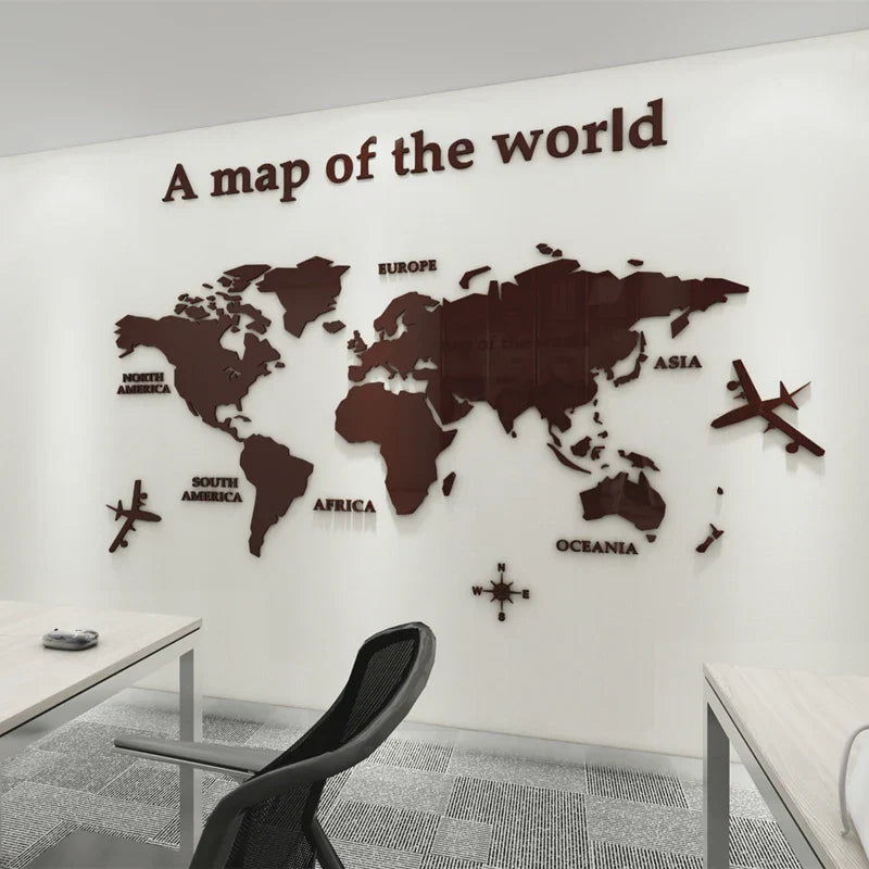 Weltkarte 3D Wandmural Kristallgespiegelte Acryl-Weltkarte Wandaufkleber für Büro Wohnzimmer Kinderzimmer kreative DIY Wohnkultur | Brehn