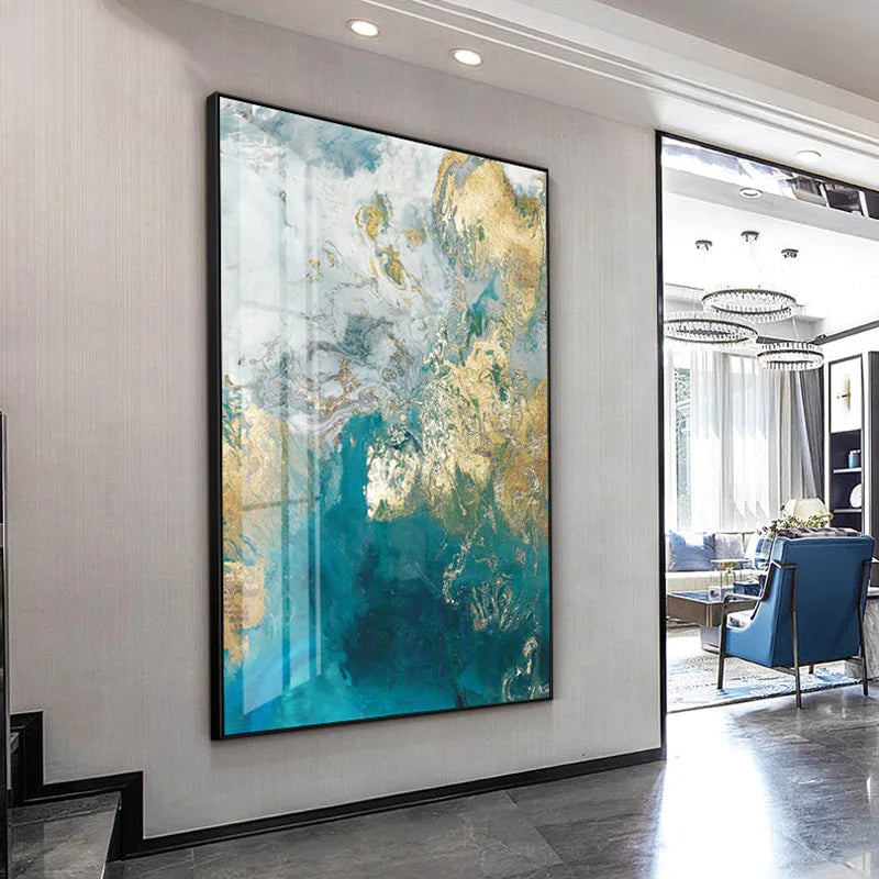 Abstrakt Aqua Blau Grün Jade Gold Flüssig Marmor Druck Wandkunst Fine Art Leinwanddrucke Bilder Für Luxuriöse Wohnzimmer Kunstdekoration | Brehn