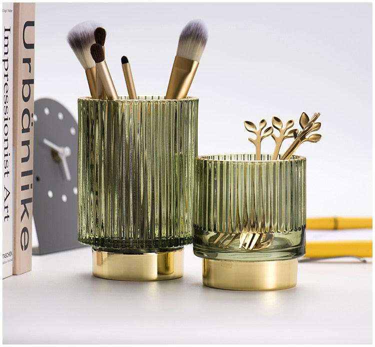 Elise Make-up-Halter und Organizer aus Goldfolie und Glas