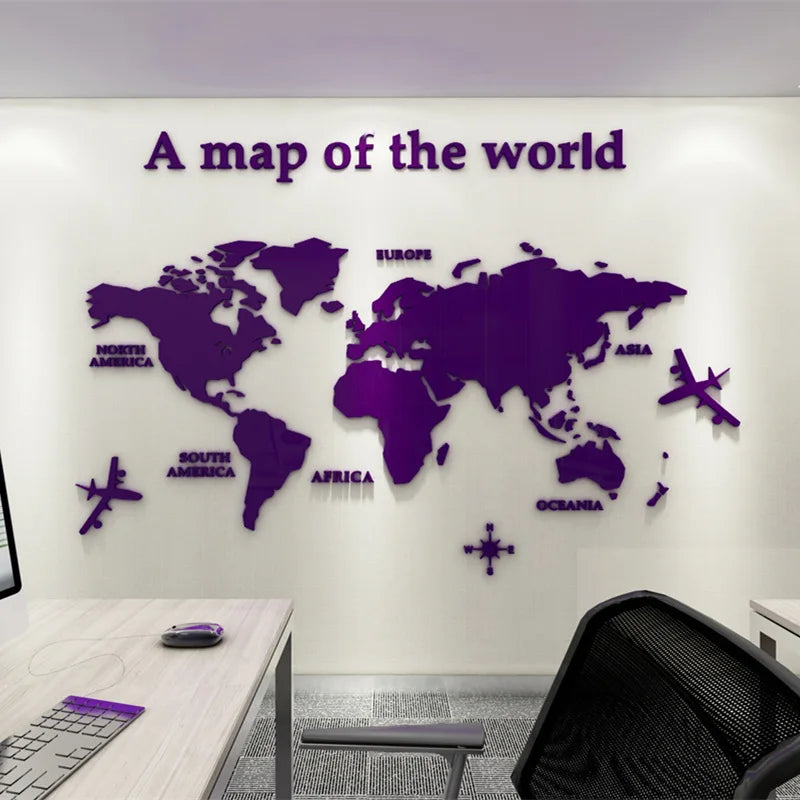 Weltkarte 3D Wandmural Kristallgespiegelte Acryl-Weltkarte Wandaufkleber für Büro Wohnzimmer Kinderzimmer kreative DIY Wohnkultur | Brehn