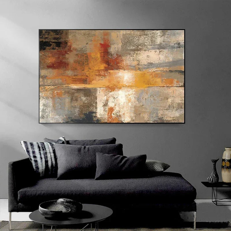Großformatige abstrakte Wandkunst Fine Art Leinwanddrucke Beige Grau Orange Neutrale Farbe Zeitgenössische Wanddekoration Bild für moderne Wohnzimmerdekoration | Brehn