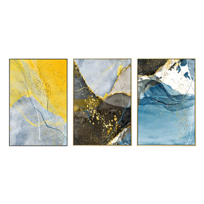 Abstrakte blaue gelbe graue Marmor Druck Wandkunst Fine Art Leinwanddrucke Bilder für moderne Wohnung Wohnzimmer Home Office Kunst Dekor