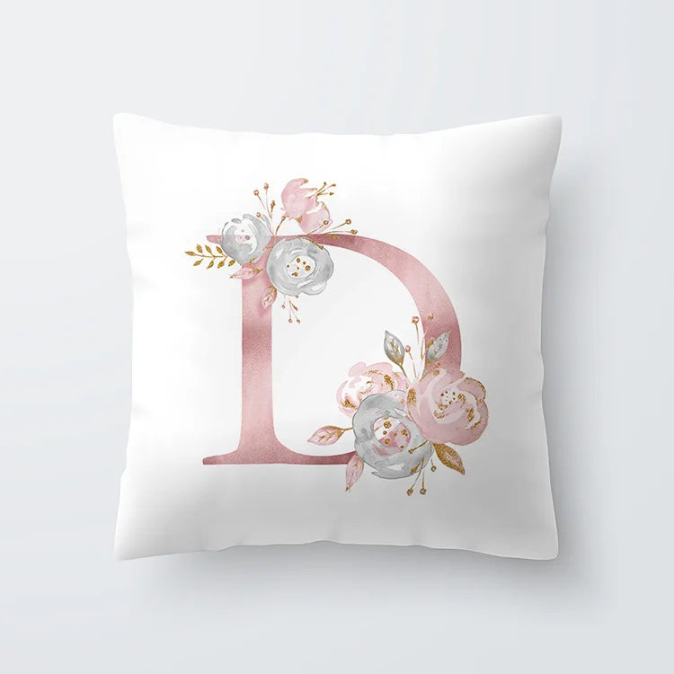 Rosa Goldene Florale Buchstaben Kissenbezug 45x45cm Kissenbezug Für Wohnzimmer Sofa Wurfkissen Polyester Baumwolle Quadratische Kissenbezüge | Brehn