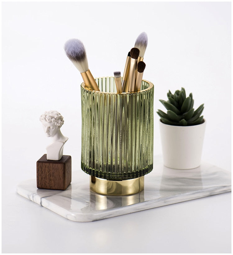 Elise Make-up-Halter und Organizer aus Goldfolie und Glas