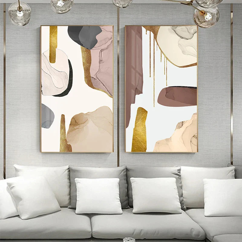 Neutrale Farben Mauve Beige Goldene abstrakte Wandkunst feine Kunst Leinwanddrucke Bilder für moderne Wohnung Wohnzimmer Luxusinteriors Kunst Dekor | Brehn