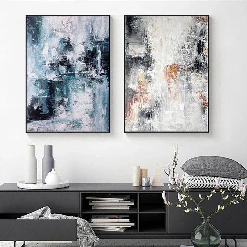 Blaustich Grau Zeitgenössische Abstrakte Wandkunst Fine Art Leinwanddrucke Poster Bilder Für Wohnzimmer Home Office Kunst Dekor | Brehn
