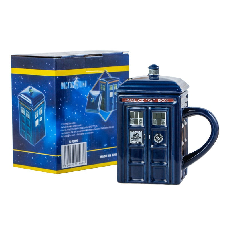 Sci-Fi Polizei Box Becher mit Löffel – ideales Geschenk für Kaffee- und Teeliebhaber
