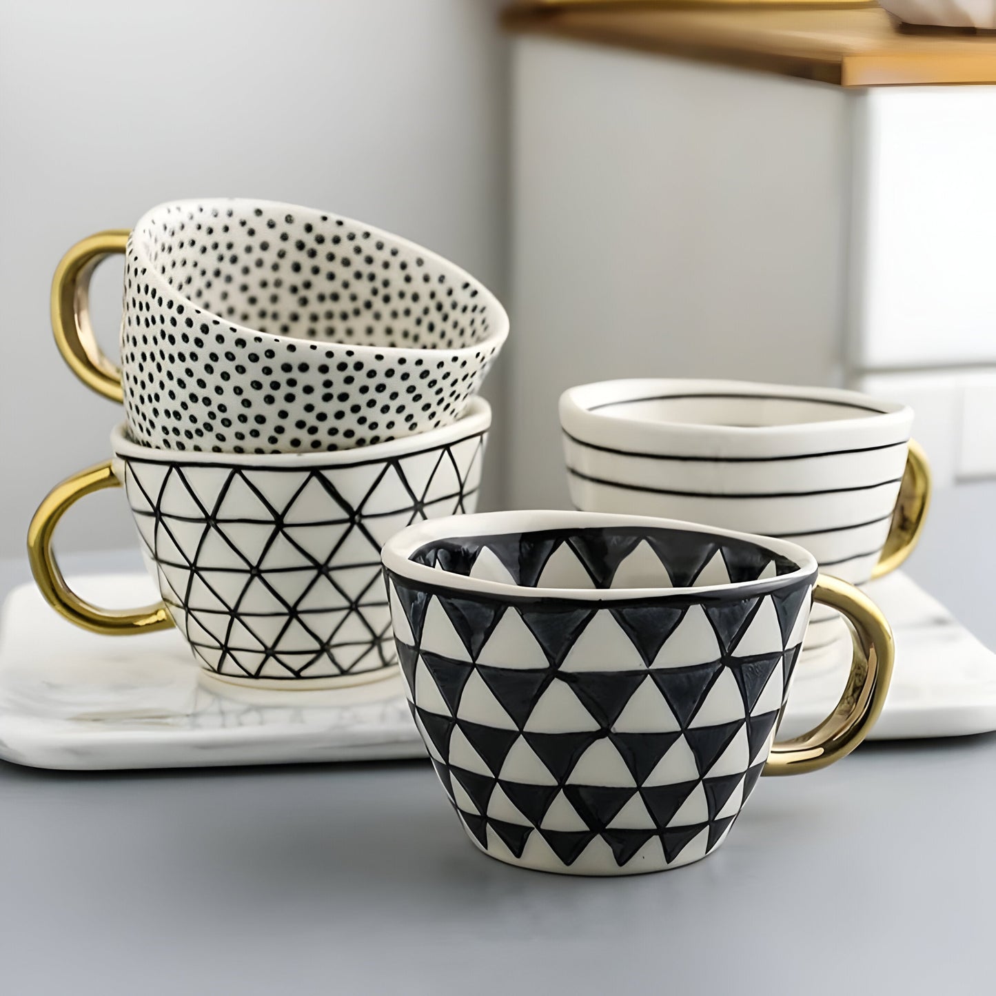 Keramikbecher mit geometrischem Design – Stilvoll und modern | Ideal für Kaffee oder Tee