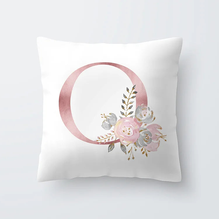 Rosa Goldene Florale Buchstaben Kissenbezug 45x45cm Kissenbezug Für Wohnzimmer Sofa Wurfkissen Polyester Baumwolle Quadratische Kissenbezüge | Brehn