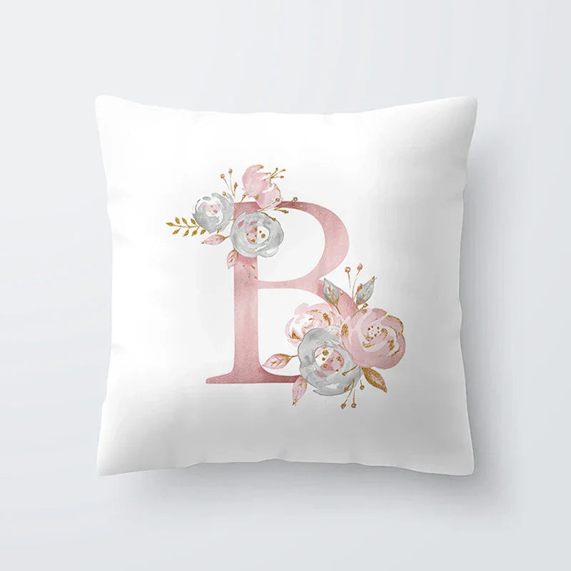 Rosa Goldene Florale Buchstaben Kissenbezug 45x45cm Kissenbezug Für Wohnzimmer Sofa Wurfkissen Polyester Baumwolle Quadratische Kissenbezüge | Brehn