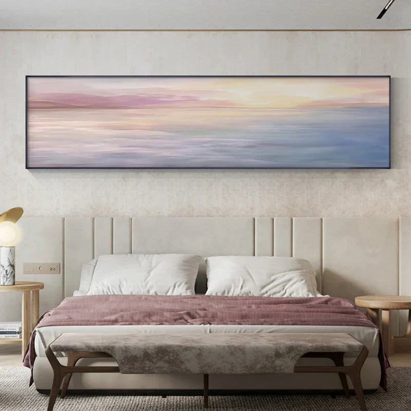 Pastellblau Rosa Lila Abstrakte Landschaft Wandkunst Feine Kunst Leinwanddrucke Breitformatbilder Für das Schlafzimmer Über dem Bett Oder Über dem Sofa | Brehn