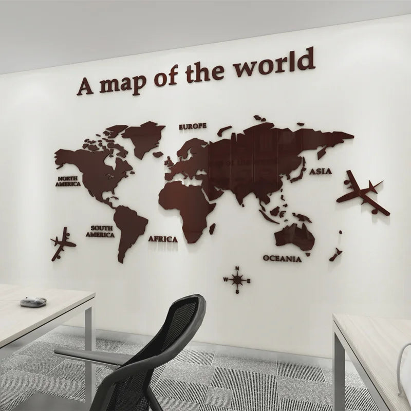 Weltkarte 3D Wandmural Kristallgespiegelte Acryl-Weltkarte Wandaufkleber für Büro Wohnzimmer Kinderzimmer kreative DIY Wohnkultur | Brehn