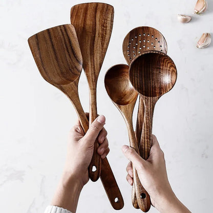 TeakChef 7-teiliges Küchenutensilien-Set Premium Teak-Werkzeuge | Brehn