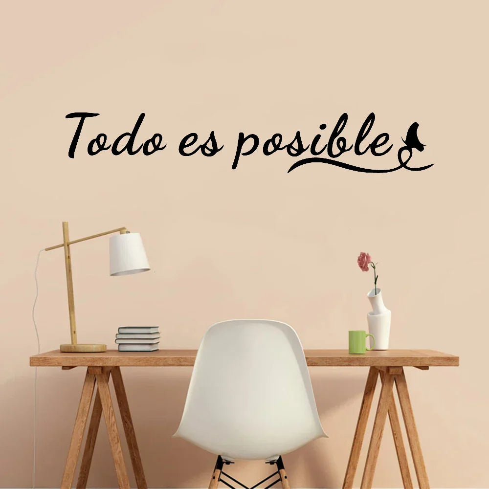 Todo Es Posible Inspirierende spanische Phrase Zitat Wandaufkleber Alles ist möglich Wandtattoo Abnehmbar Abziehen und Kleben Kreative DIY Wohnkultur | Brehn