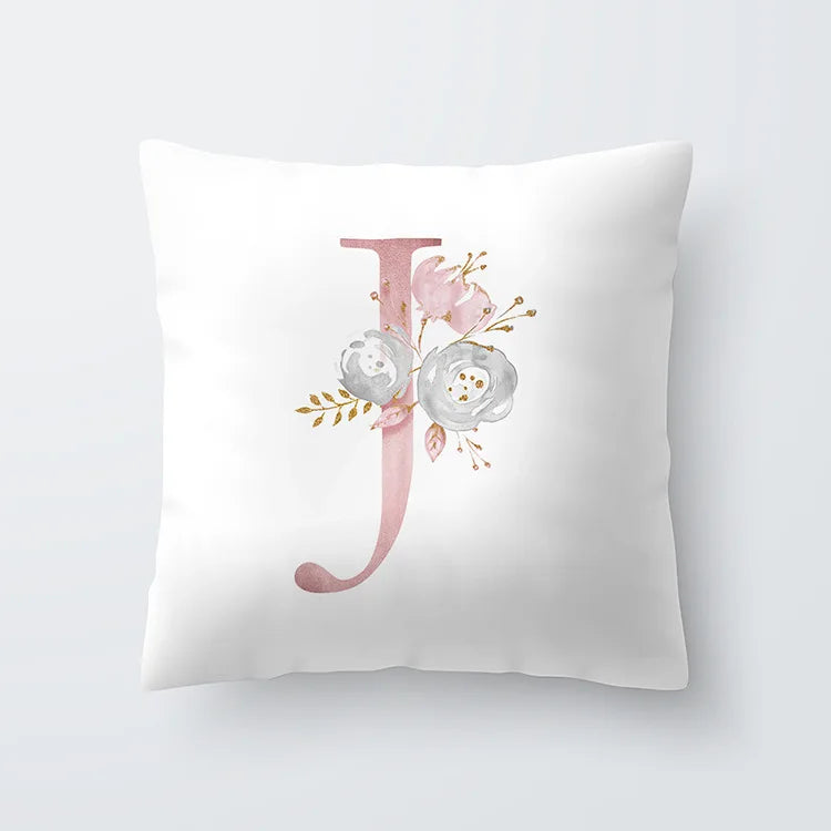 Rosa Goldene Florale Buchstaben Kissenbezug 45x45cm Kissenbezug Für Wohnzimmer Sofa Wurfkissen Polyester Baumwolle Quadratische Kissenbezüge | Brehn