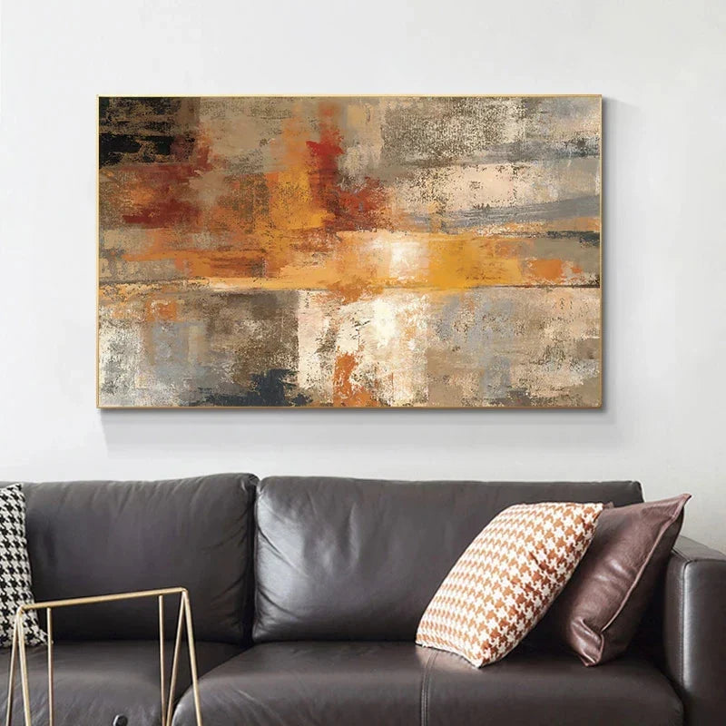 Großformatige abstrakte Wandkunst Fine Art Leinwanddrucke Beige Grau Orange Neutrale Farbe Zeitgenössische Wanddekoration Bild für moderne Wohnzimmerdekoration | Brehn
