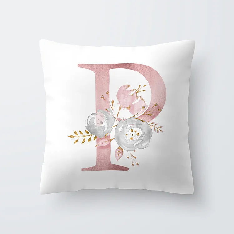 Rosa Goldene Florale Buchstaben Kissenbezug 45x45cm Kissenbezug Für Wohnzimmer Sofa Wurfkissen Polyester Baumwolle Quadratische Kissenbezüge | Brehn