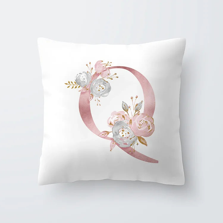 Rosa Goldene Florale Buchstaben Kissenbezug 45x45cm Kissenbezug Für Wohnzimmer Sofa Wurfkissen Polyester Baumwolle Quadratische Kissenbezüge | Brehn