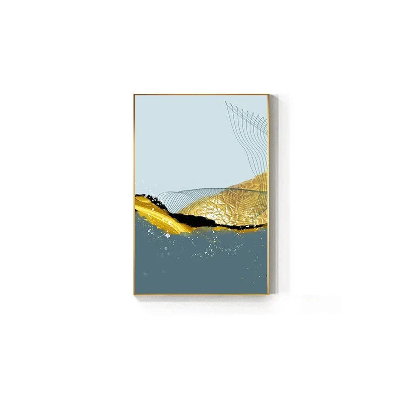 Blaue Goldene Minimalistische Wandkunst Feine Kunst Leinwanddrucke Skandinavische Abstrakte Bilder Für Moderne Wohnung Wohnzimmer Home Office Dekor