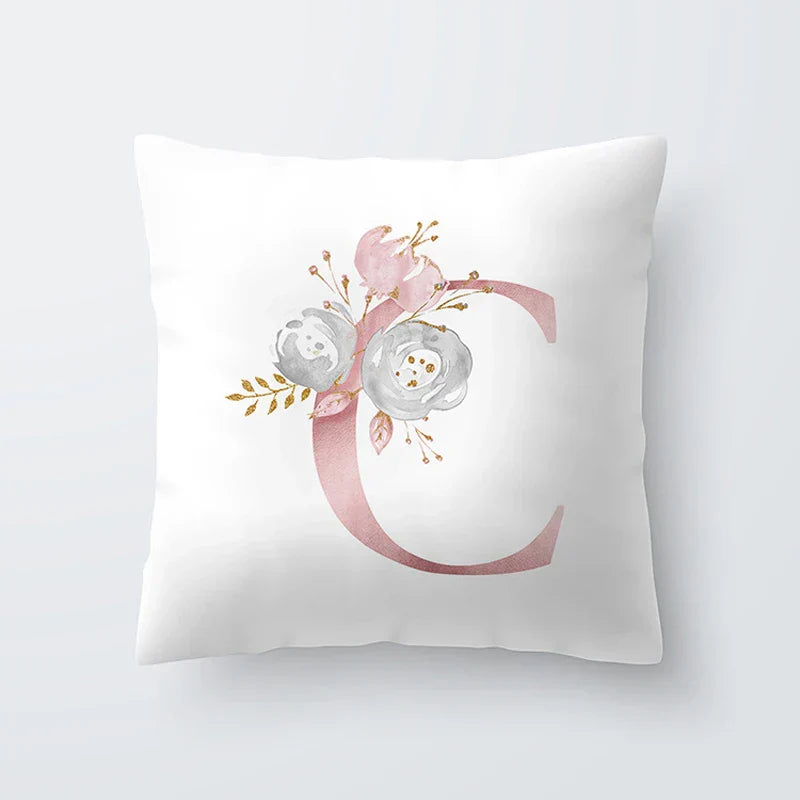 Rosa Goldene Florale Buchstaben Kissenbezug 45x45cm Kissenbezug Für Wohnzimmer Sofa Wurfkissen Polyester Baumwolle Quadratische Kissenbezüge | Brehn