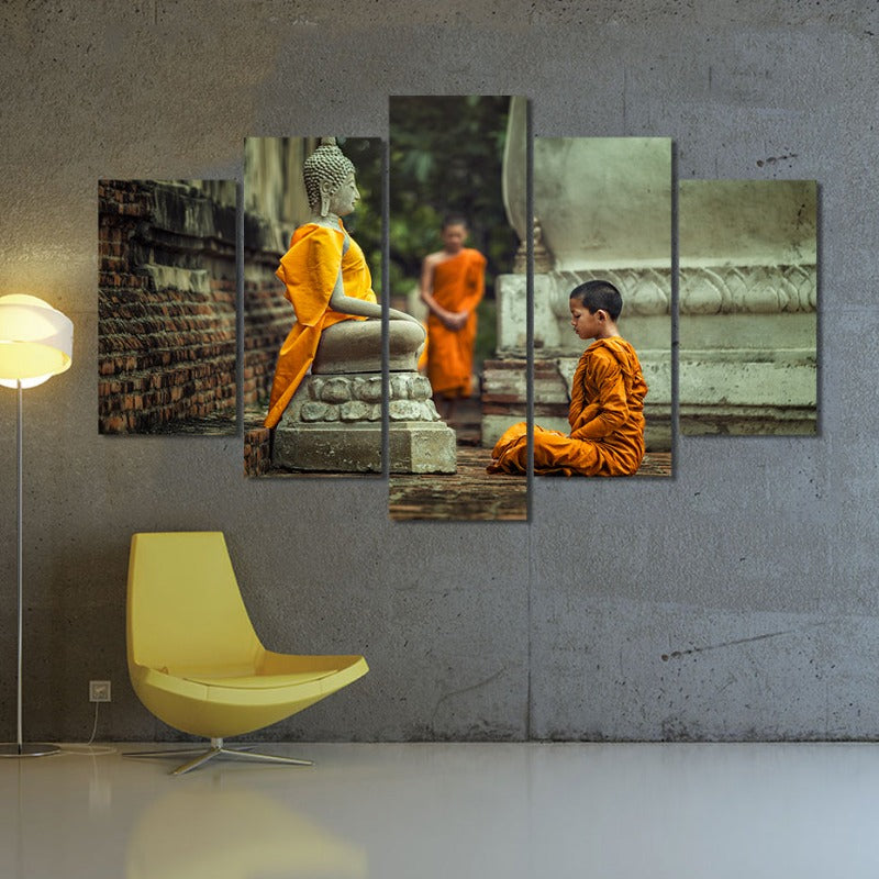 5 Teile Abstrakter Buddhistische Mönch in Vipassana Meditation - Leinwand Wandkunst Gemälde
