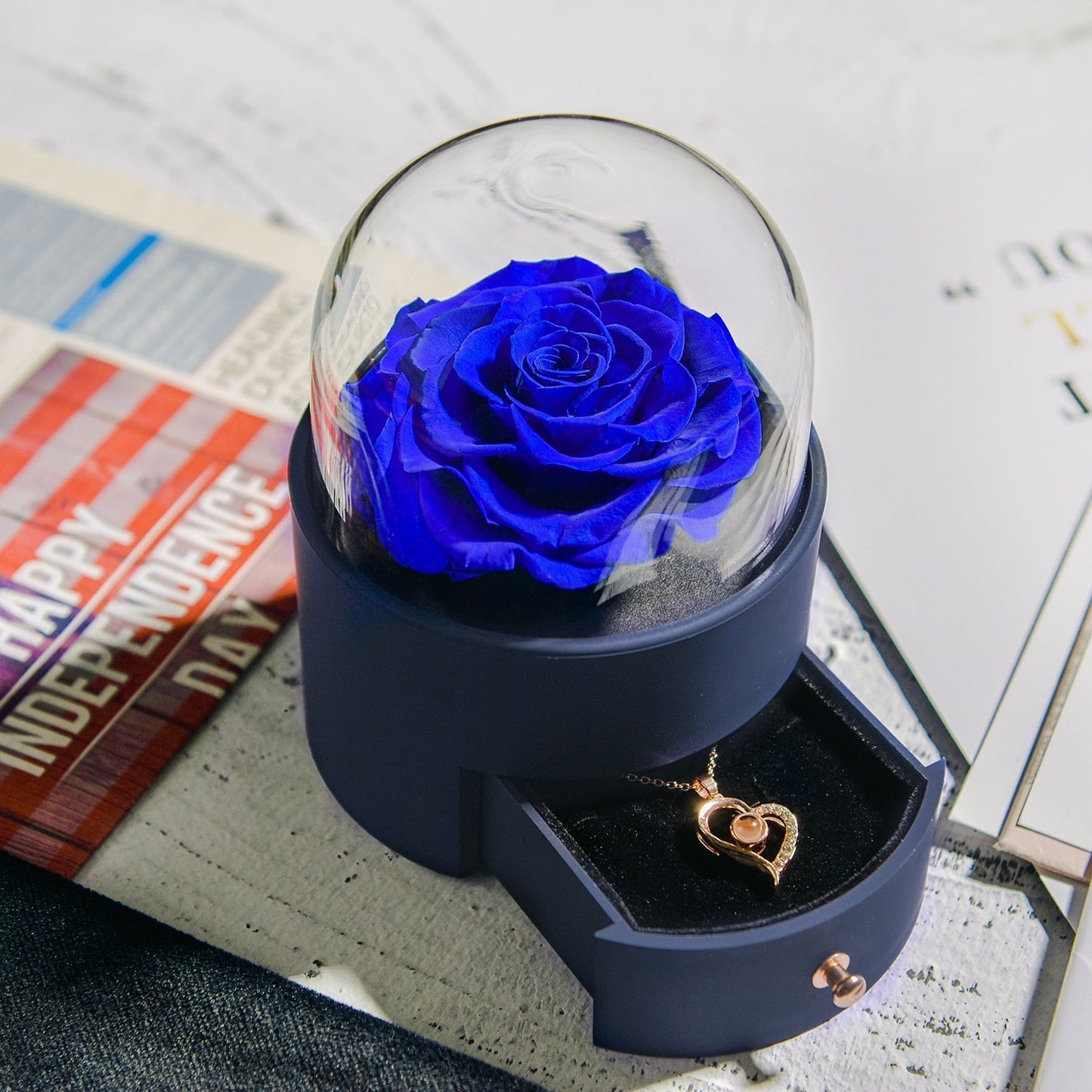 Brehn | Natürliche ewige Rose Halskette Schmuckbox