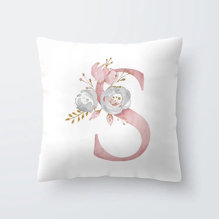 Rosa Goldene Florale Buchstaben Kissenbezug 45x45cm Kissenbezug Für Wohnzimmer Sofa Wurfkissen Polyester Baumwolle Quadratische Kissenbezüge | Brehn
