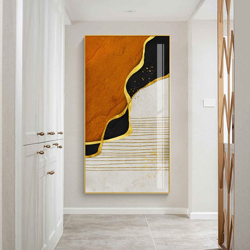 Abstrakte Goldene Regen Vertikale Format Wandkunst Fine Art Leinwanddrucke Bilder Für Eingangsbereich Empfang Wohnzimmer Kunst Dekor | Brehn
