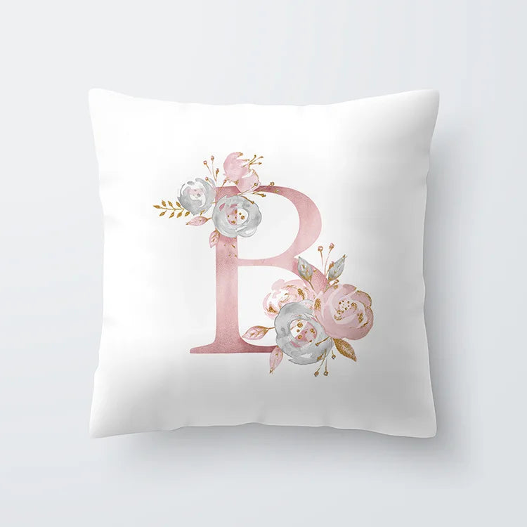 Rosa Goldene Florale Buchstaben Kissenbezug 45x45cm Kissenbezug Für Wohnzimmer Sofa Wurfkissen Polyester Baumwolle Quadratische Kissenbezüge | Brehn