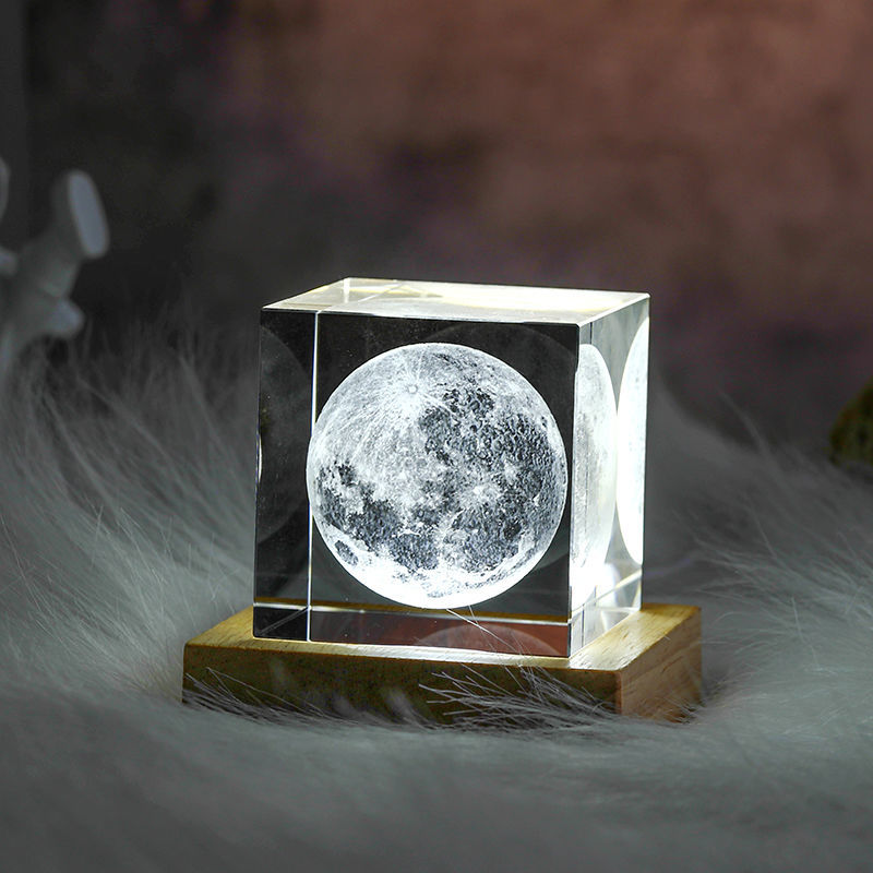 3D Kristallwürfel Mond Nachtlicht | Brehn