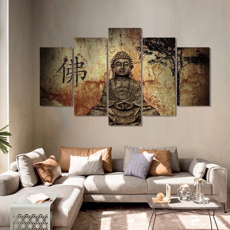 5 Stück Abstrakt Vintage Lord Buddha - Leinwand Wandkunst Gemälde