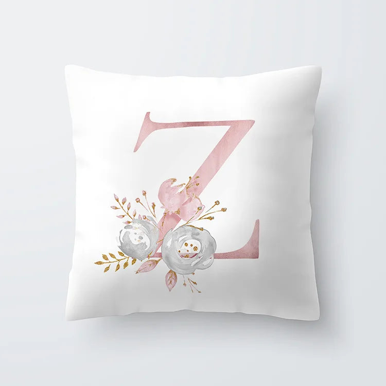 Rosa Goldene Florale Buchstaben Kissenbezug 45x45cm Kissenbezug Für Wohnzimmer Sofa Wurfkissen Polyester Baumwolle Quadratische Kissenbezüge | Brehn