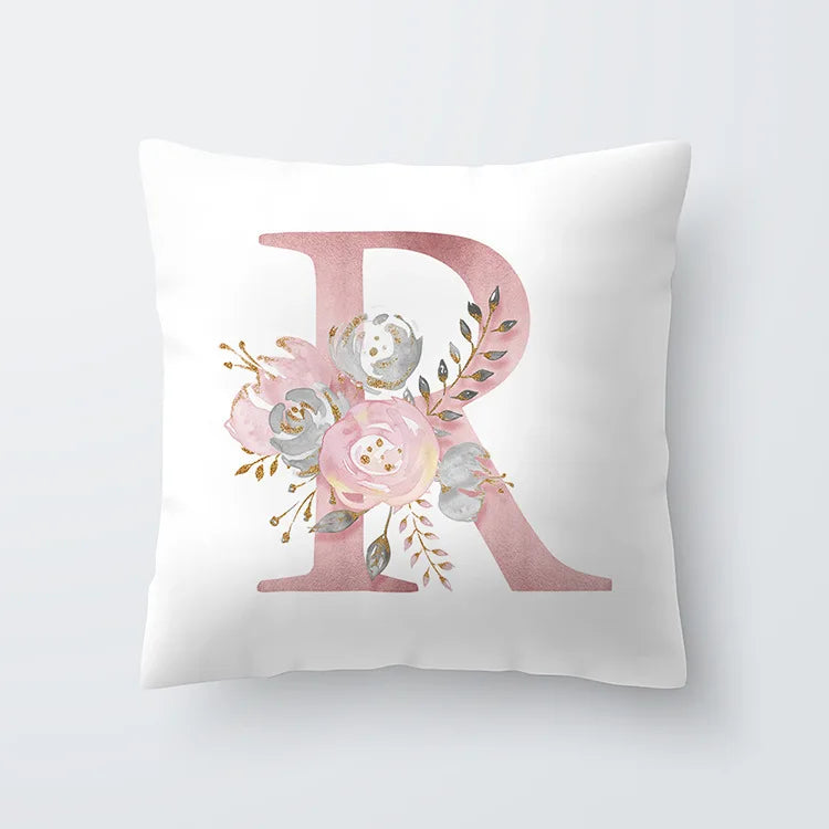 Rosa Goldene Florale Buchstaben Kissenbezug 45x45cm Kissenbezug Für Wohnzimmer Sofa Wurfkissen Polyester Baumwolle Quadratische Kissenbezüge | Brehn