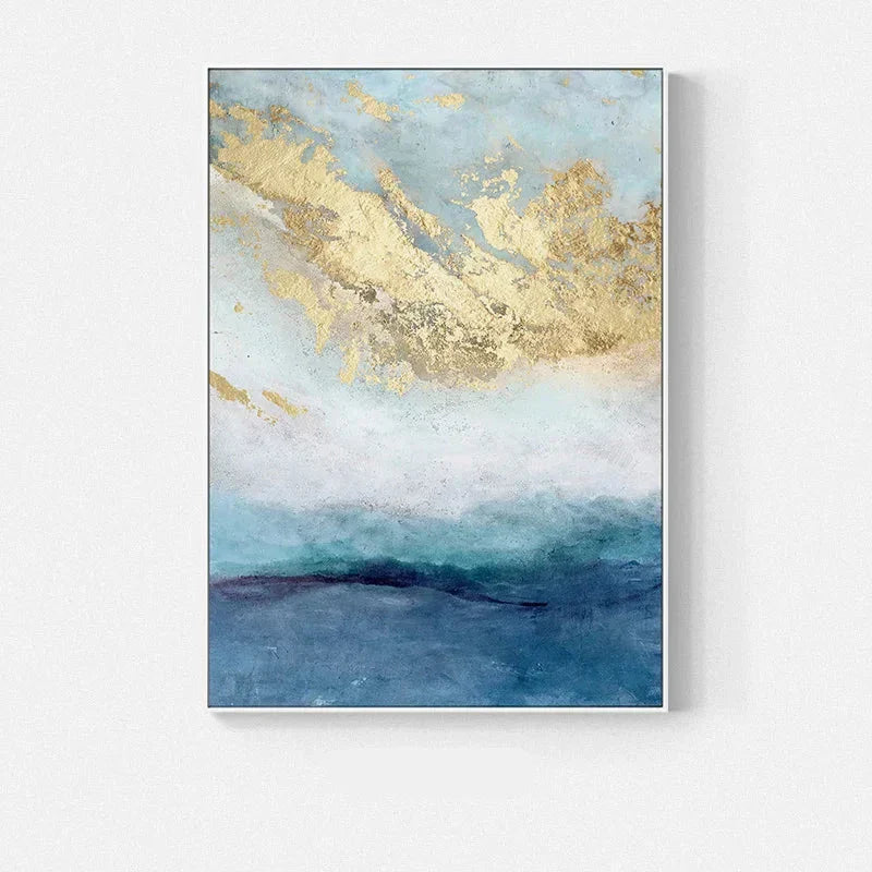 Blaue Goldene Ozeanspray Seestandsabstrakte Wandkunst Feine Kunst Leinwanddrucke Marmor Bilder Für Wohnzimmer Esszimmer Kunst Für zeitgenössische Innenräume