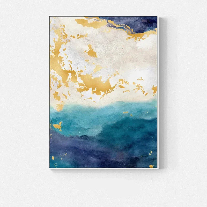 Blaue Goldene Ozeanspray Seestandsabstrakte Wandkunst Feine Kunst Leinwanddrucke Marmor Bilder Für Wohnzimmer Esszimmer Kunst Für zeitgenössische Innenräume