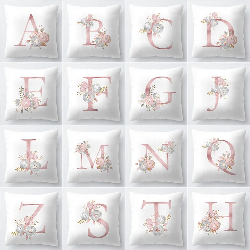 Rosa Goldene Florale Buchstaben Kissenbezug 45x45cm Kissenbezug Für Wohnzimmer Sofa Wurfkissen Polyester Baumwolle Quadratische Kissenbezüge | Brehn