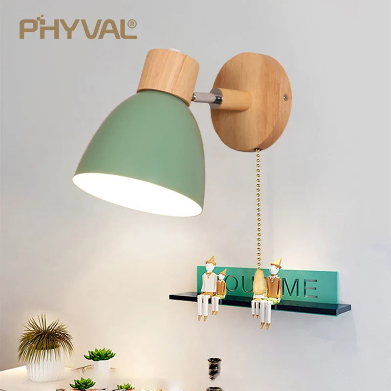 Brehn | LumoNord Macaron Wandleuchte | Holz & Metall | 90° schwenkbarer Lampenkopf | Skandinavisches Design | E27-Fassung (ohne Glühbirne)